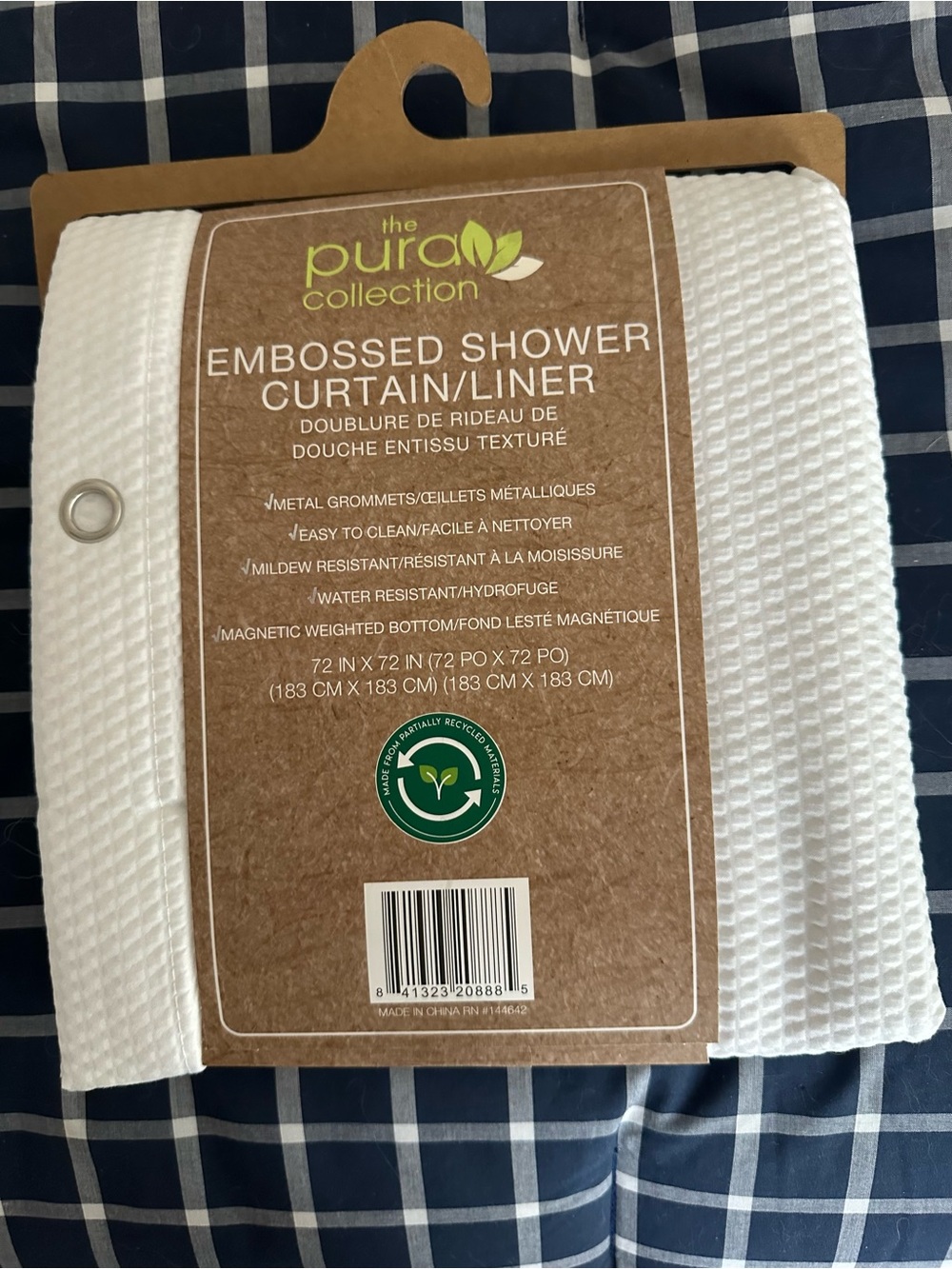 The Pura Collection Embossed Fabric Shower Curtain/Liner NIP